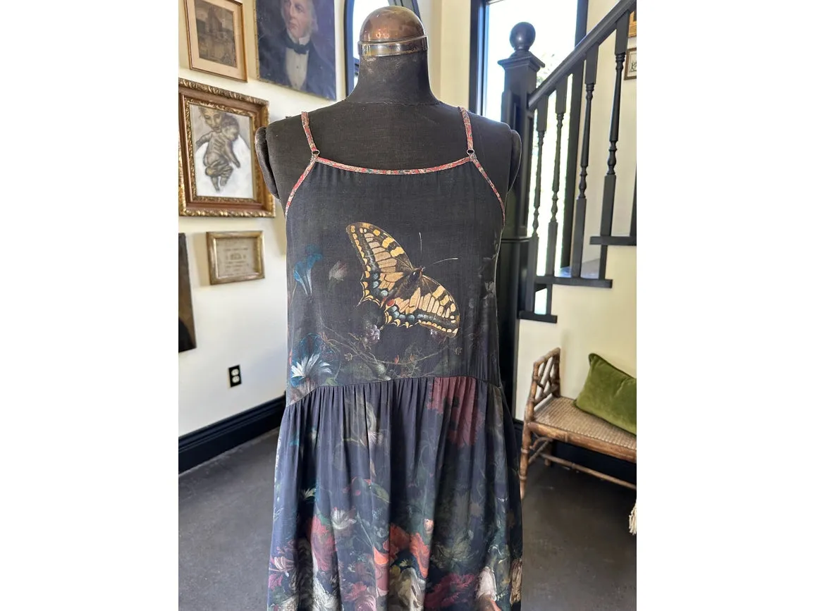 Flight of Fancy Floral Bamboo Slip Dress with Hummingbirds