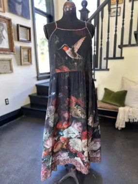 Flight of Fancy Floral Bamboo Slip Dress with Hummingbirds