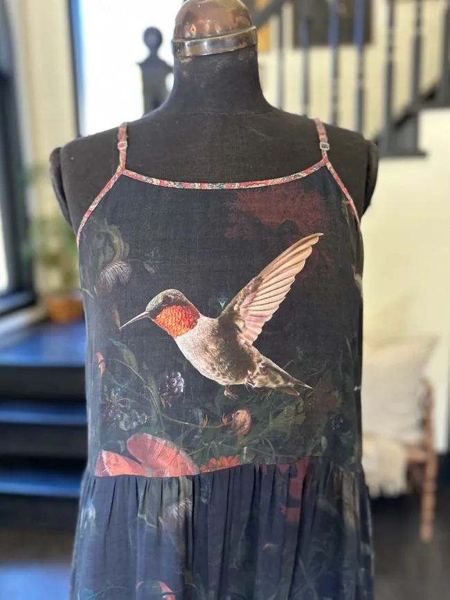 Flight of Fancy Floral Bamboo Slip Dress with Hummingbirds