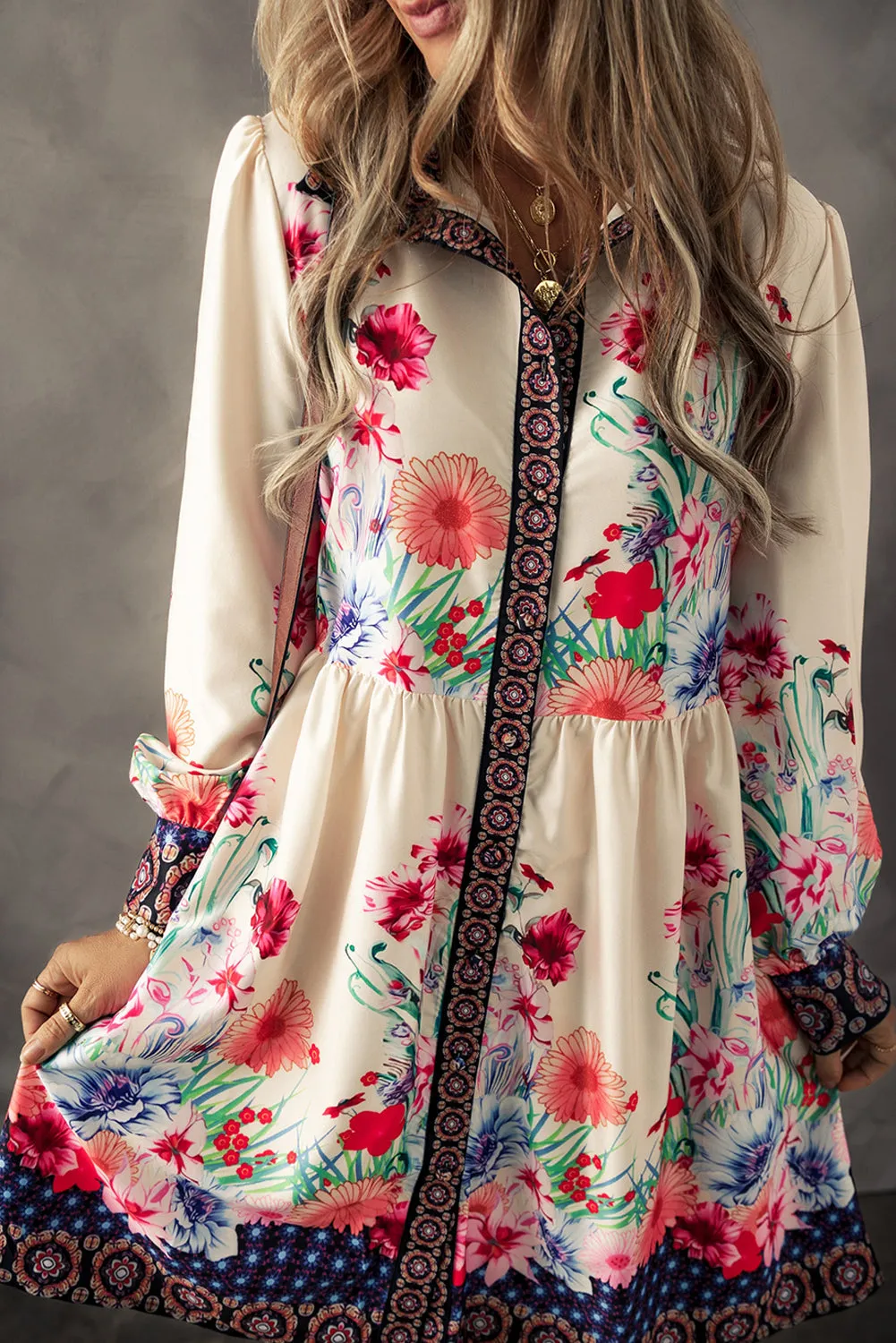 Floral High Waist Shirt Mini Dress