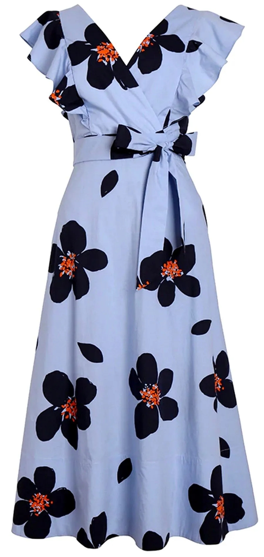 Floral-Print Flutter-Sleeve Dress - Blue or Black