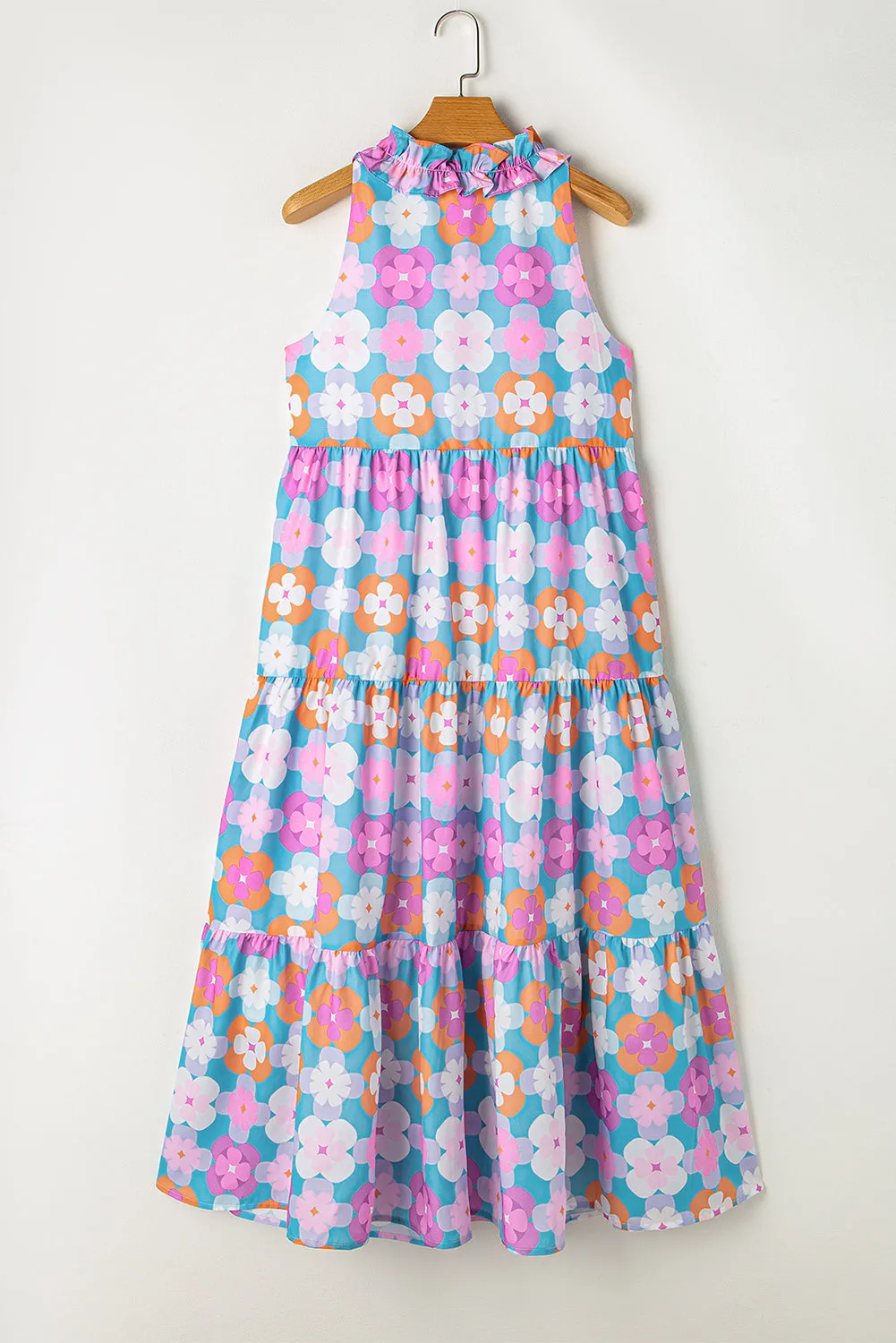 Floral Print Sleeveless Tiered Maxi Dress