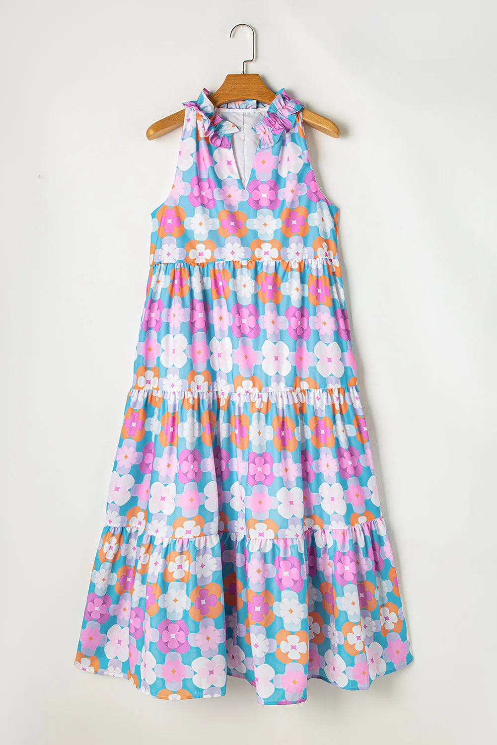 Floral Print Sleeveless Tiered Maxi Dress