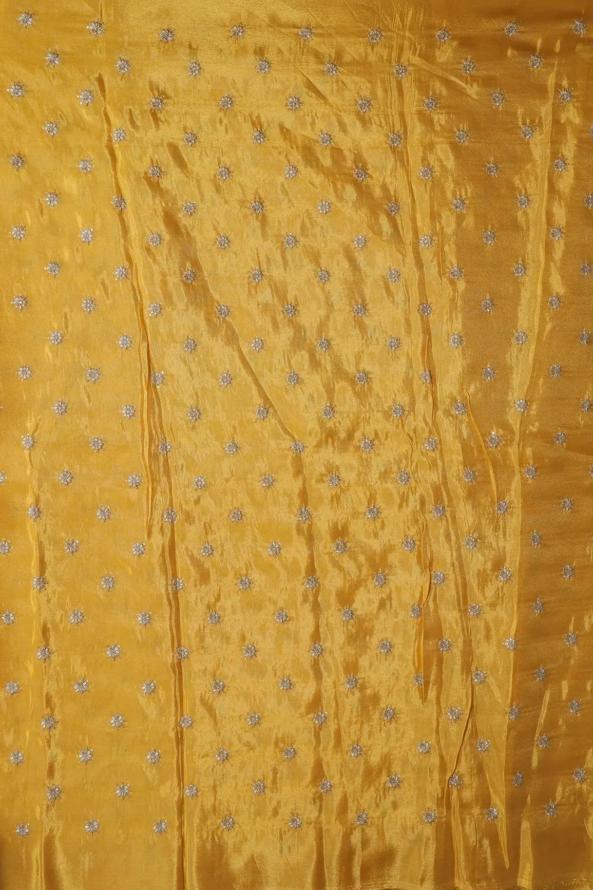 Gold Zari With Sequins Small Floral Booti Embroidery Work On Yellow Pure Viscose Zari Tissue Fabric