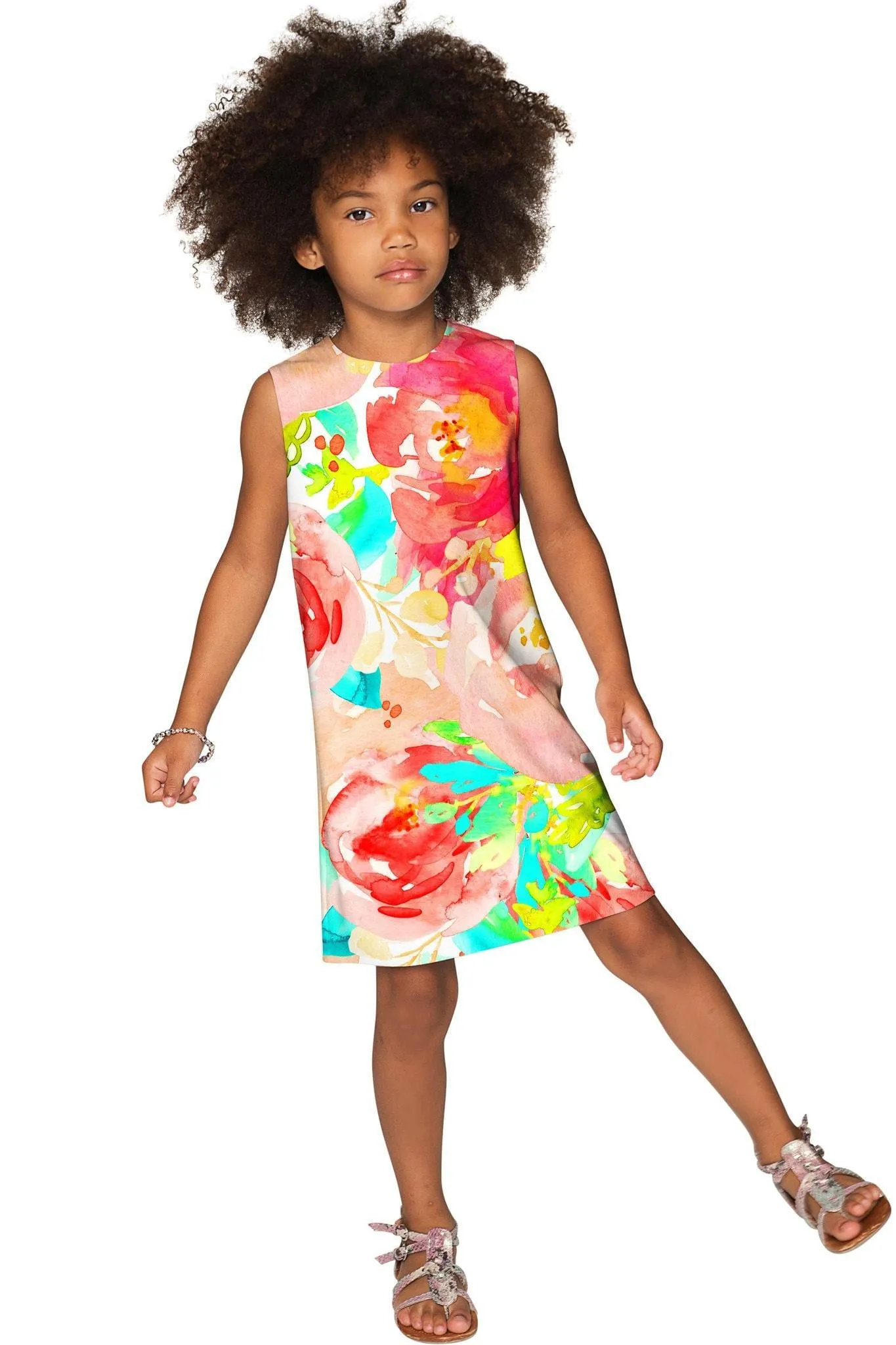 Good Idea Adele Colorful Floral Print Shift Sundress - Girls