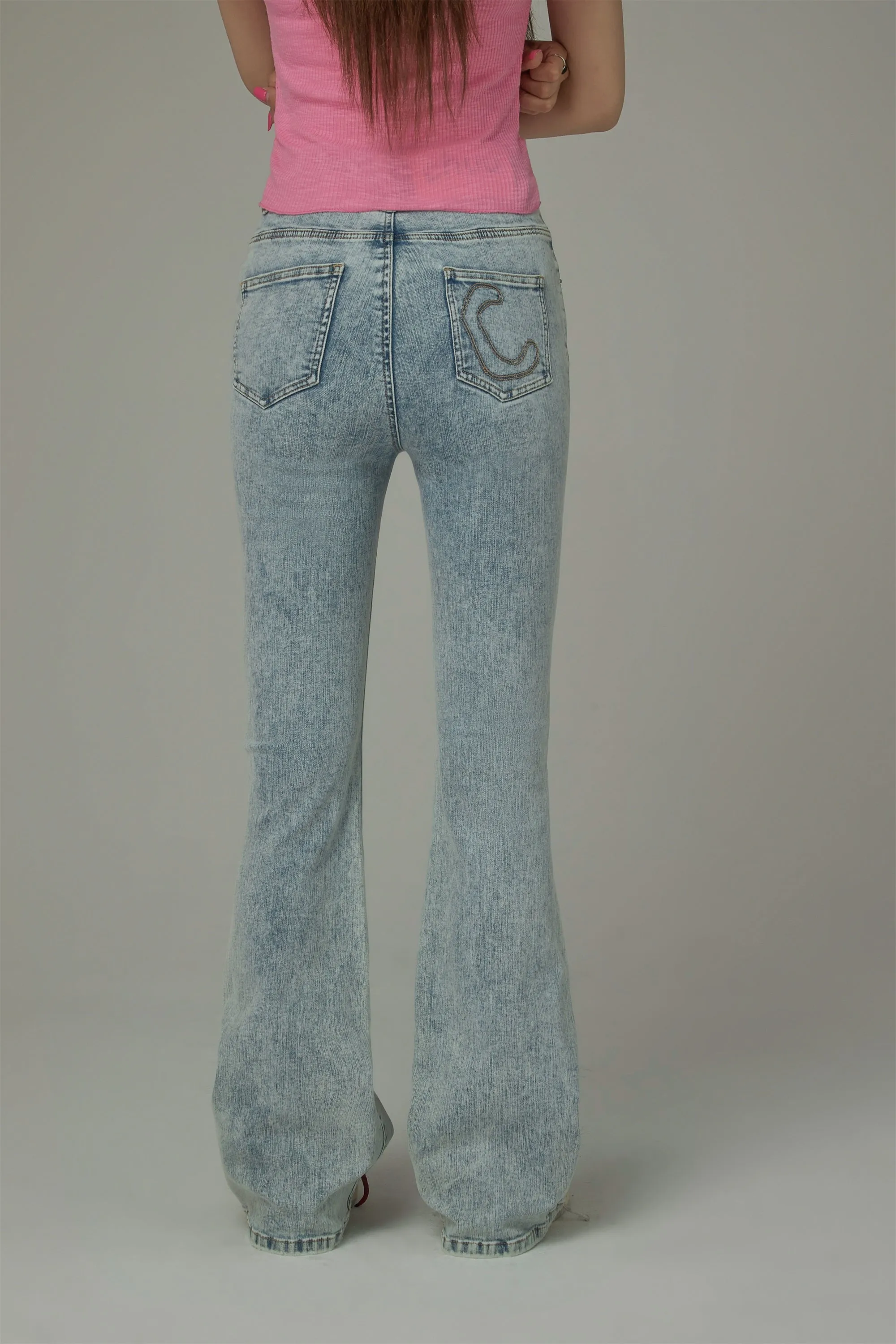 High Waisted Washed Bootcut Jeans