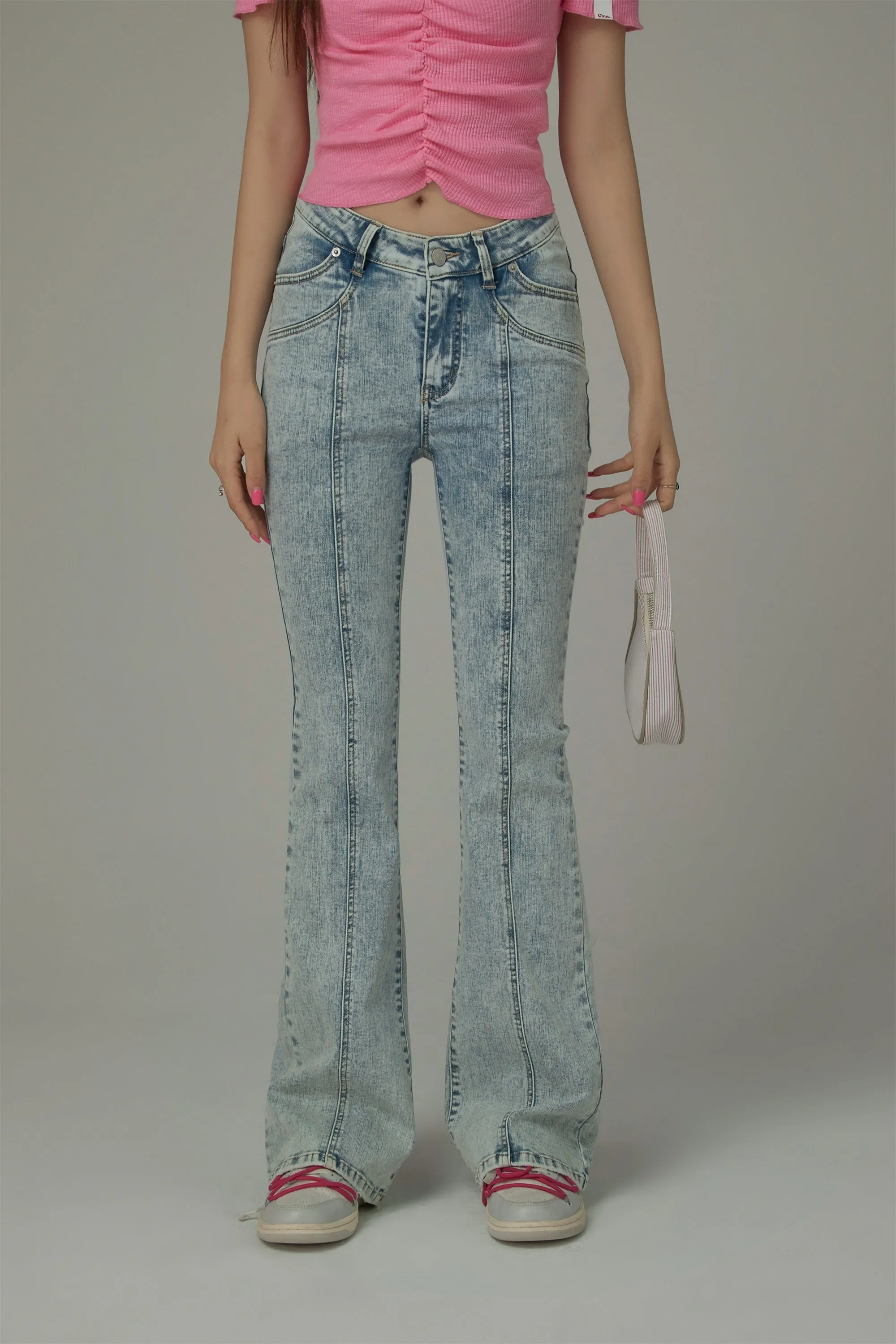 High Waisted Washed Bootcut Jeans