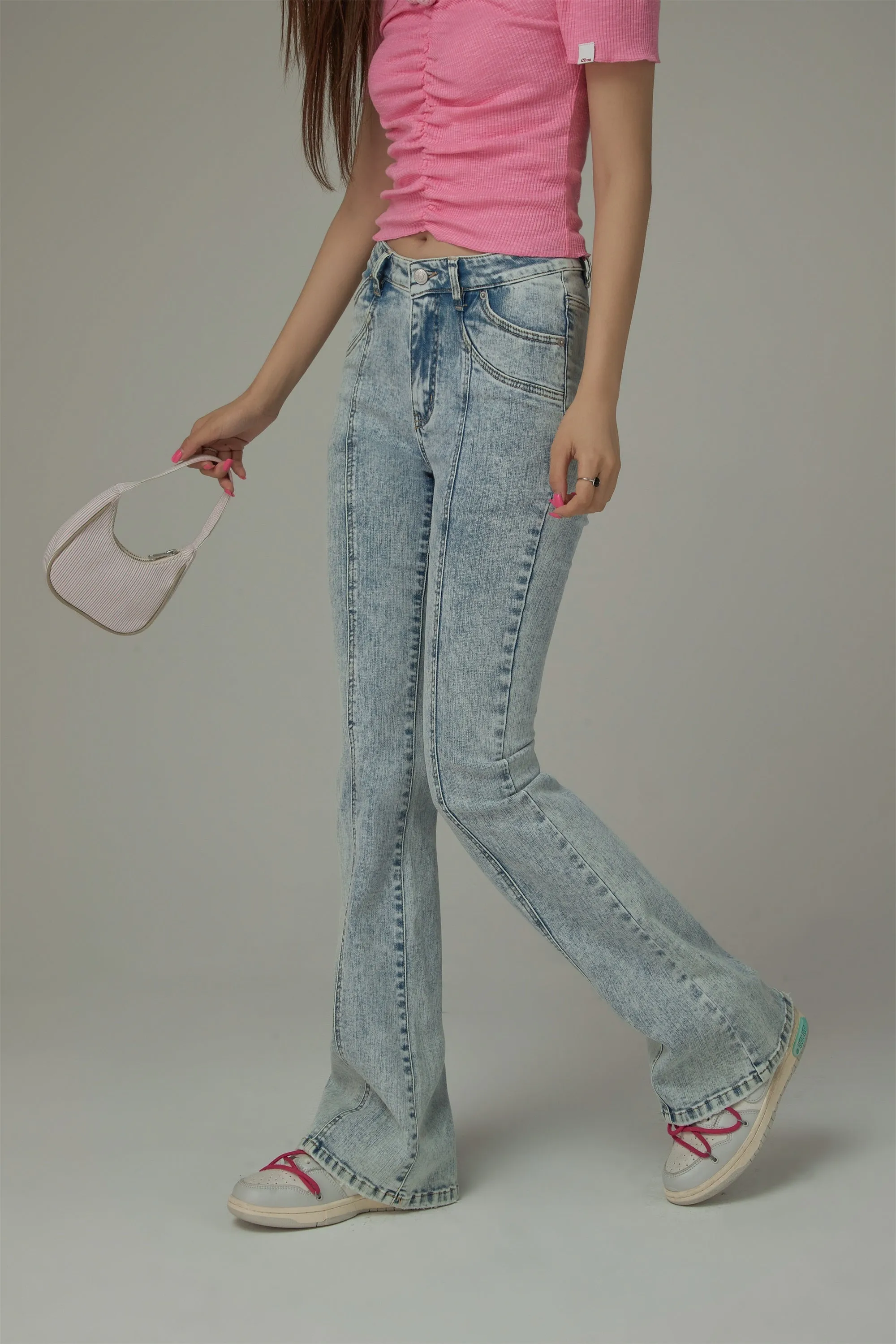 High Waisted Washed Bootcut Jeans