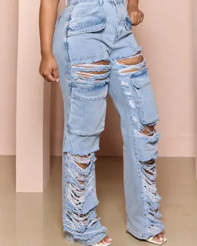 High-waisted Wide-Legged Broken Jeans