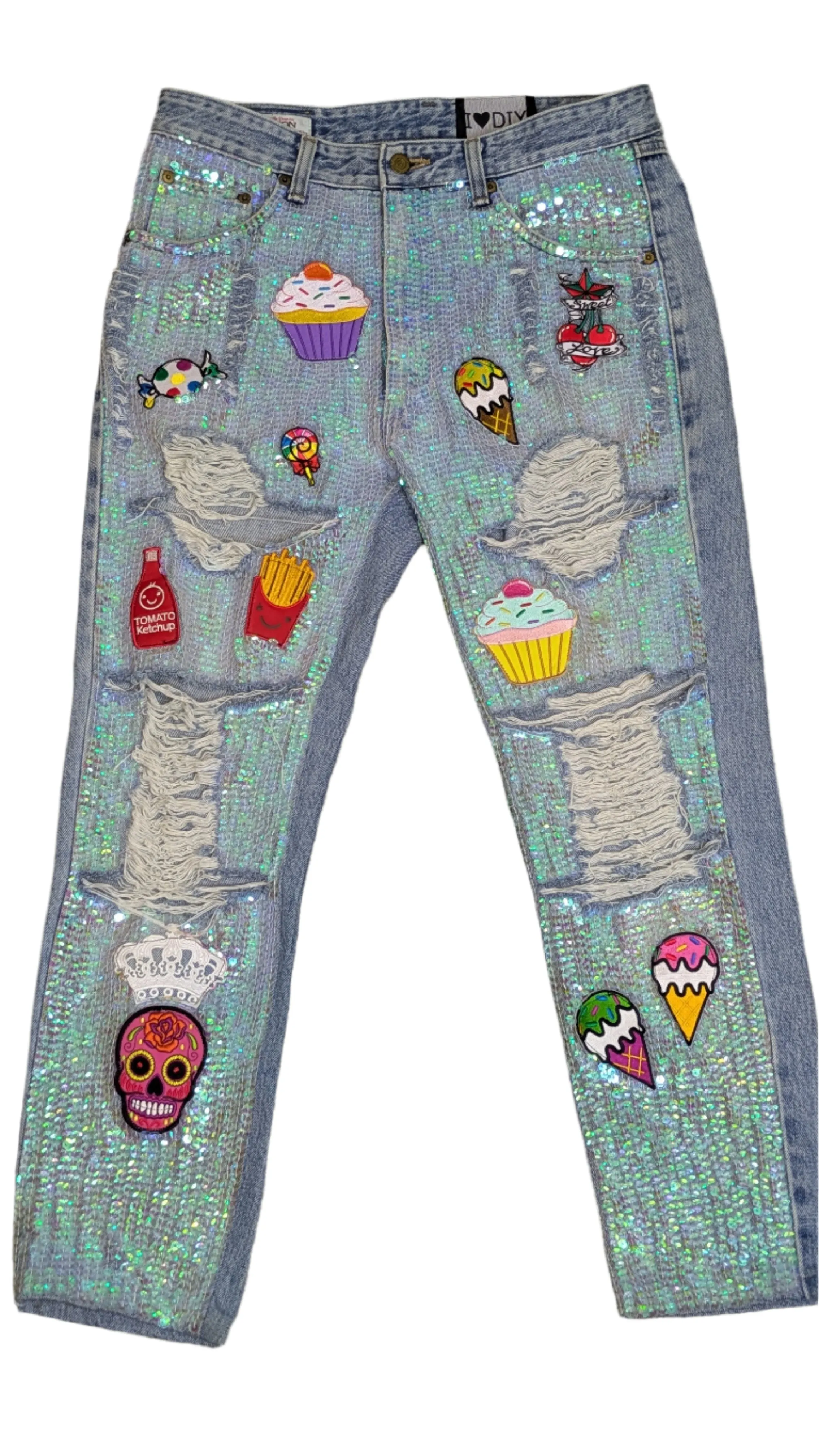 I Love DIY By Panida Sequin Patch Jeans