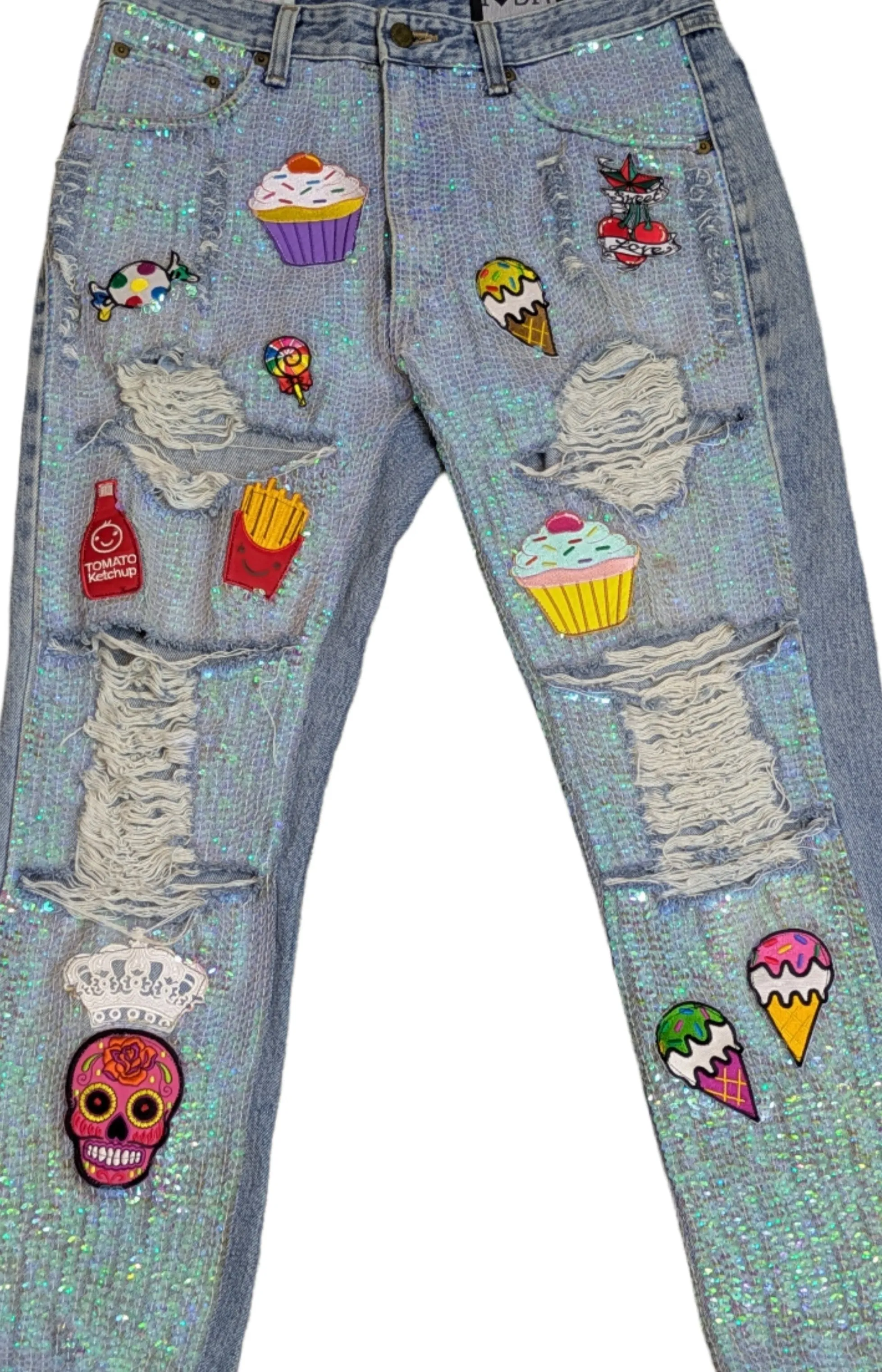 I Love DIY By Panida Sequin Patch Jeans