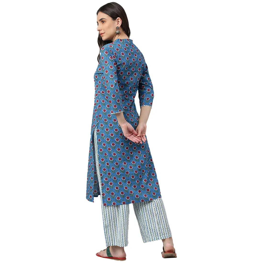 Idalia Royal Blue Printed Cotton Kurta With White Printed
Palazzo Pants