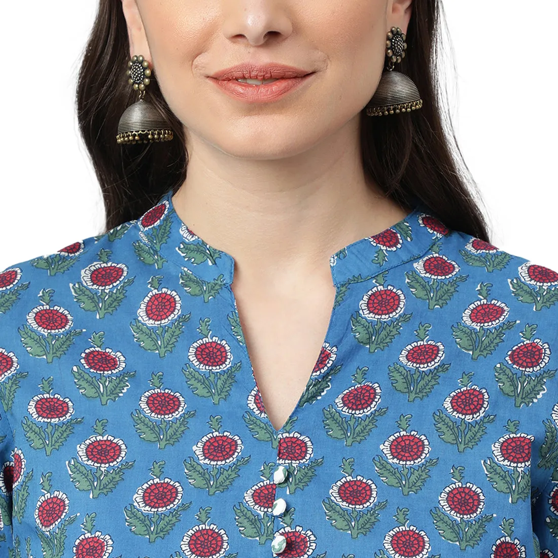 Idalia Royal Blue Printed Cotton Kurta With White Printed
Palazzo Pants