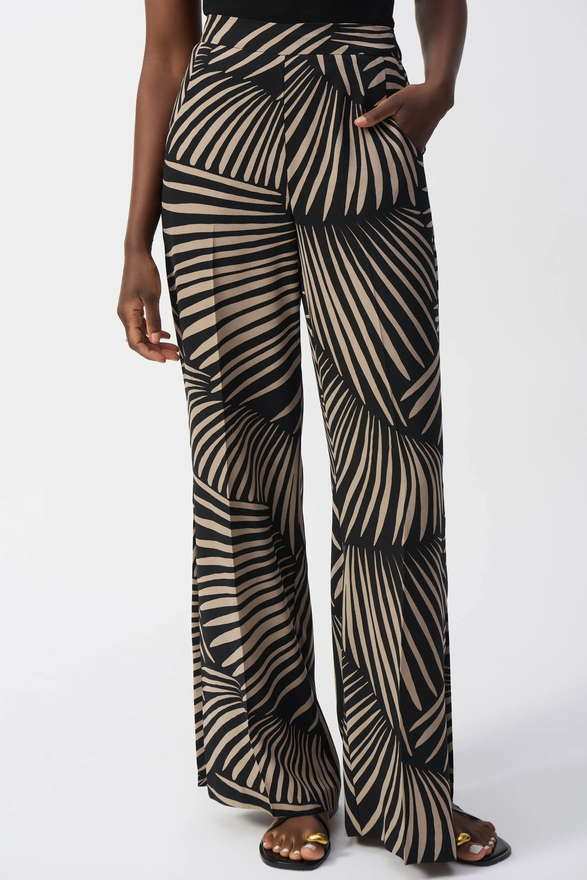 Joseph Ribkoff Gauze Tropical Print Wide-Leg Pants