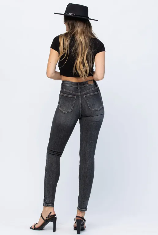 JUDY BLUE HIGH WAISTED VINTAGE BLACK YOKE SKINNY JEANS SIZES 1 THROUGH 22