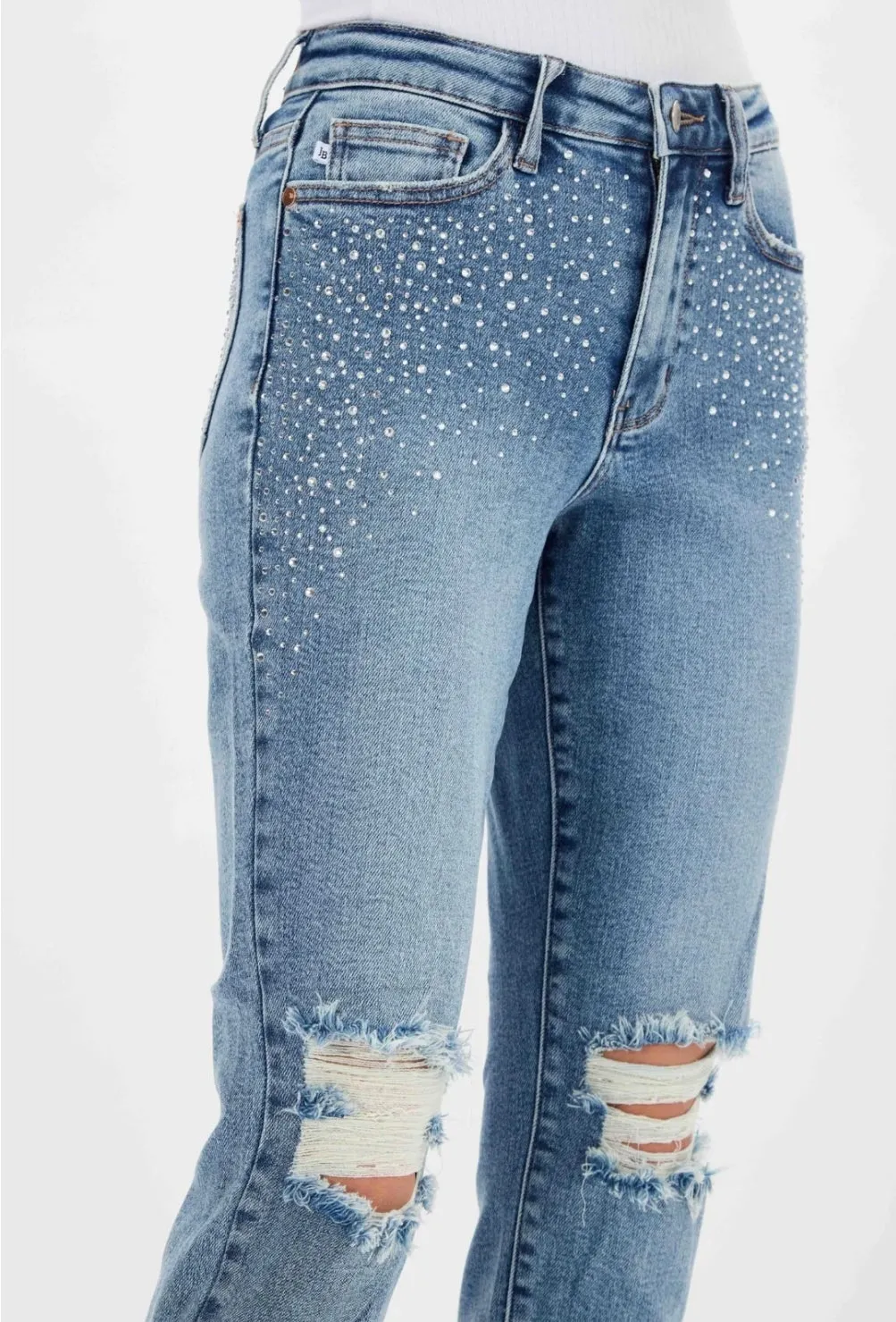 Judy blue highwaisted rhinestone embellished destroyed slim jeans