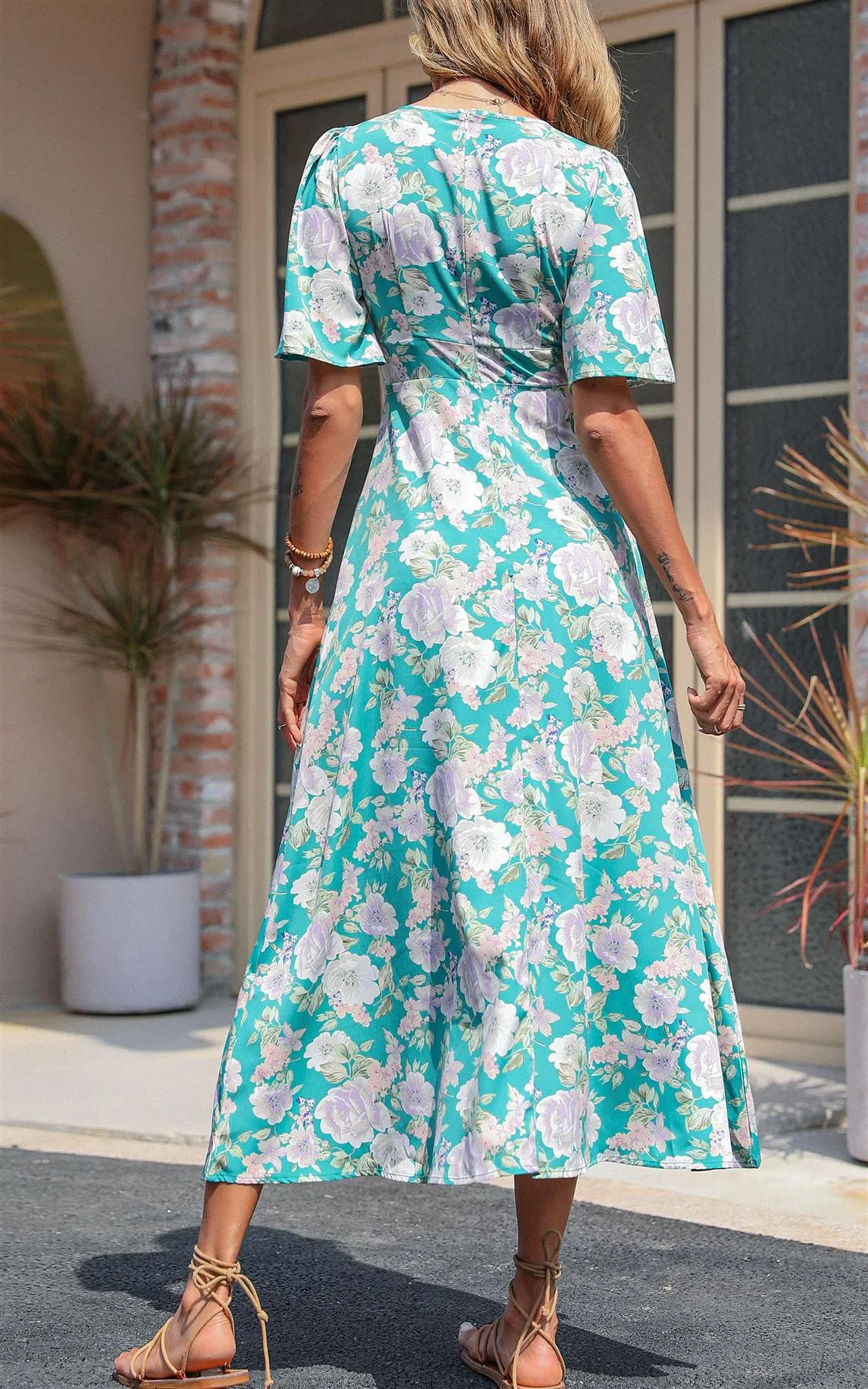 Knot Front V Neck Maxi Dress In Blue Floral Print