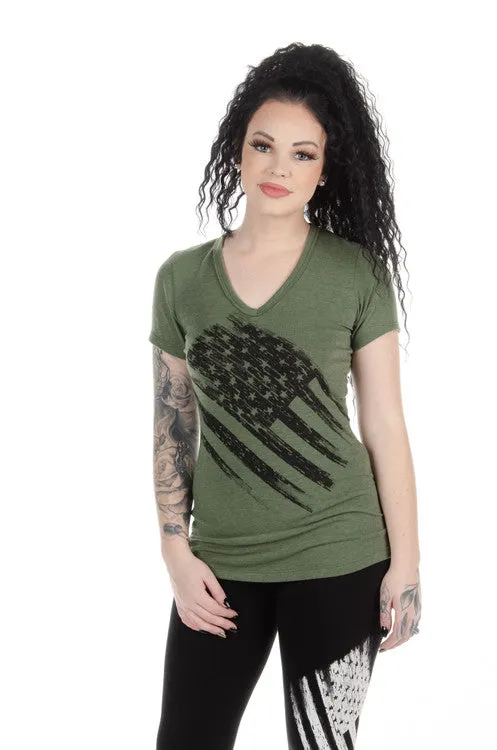 Ladies Green American Flag Shirt 7131 BS USA