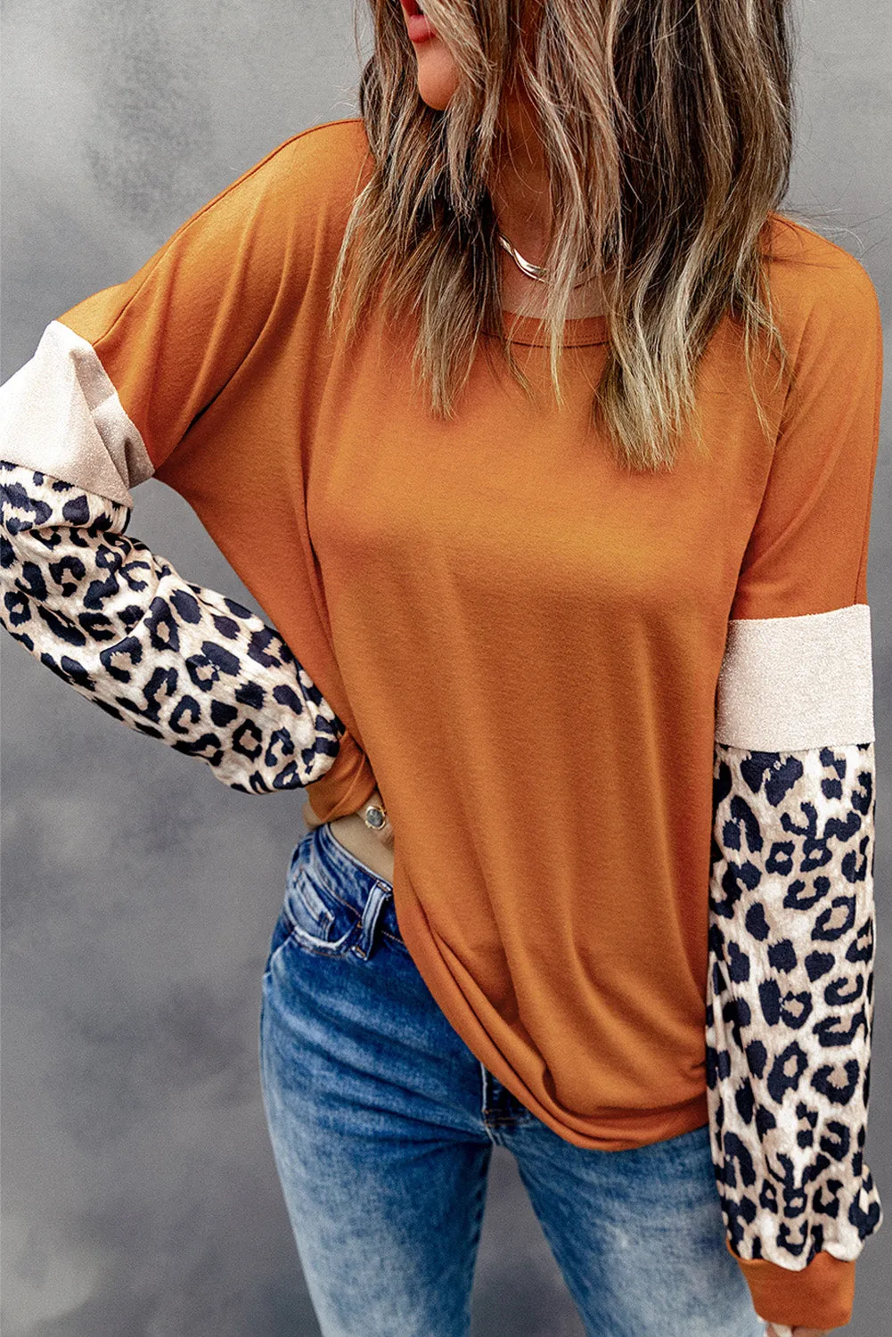 Leopard Patchwork Long Sleeve Top