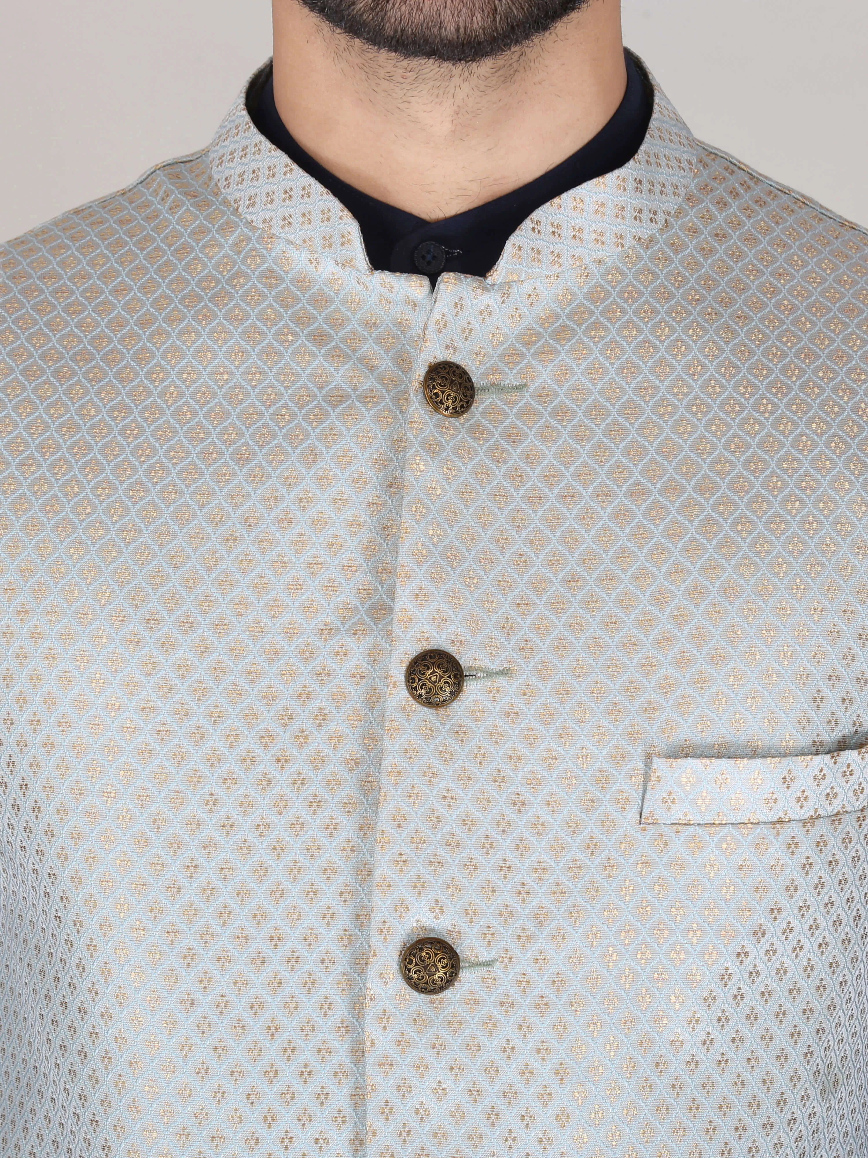 Light Grey Jacquard Nehru Jackets