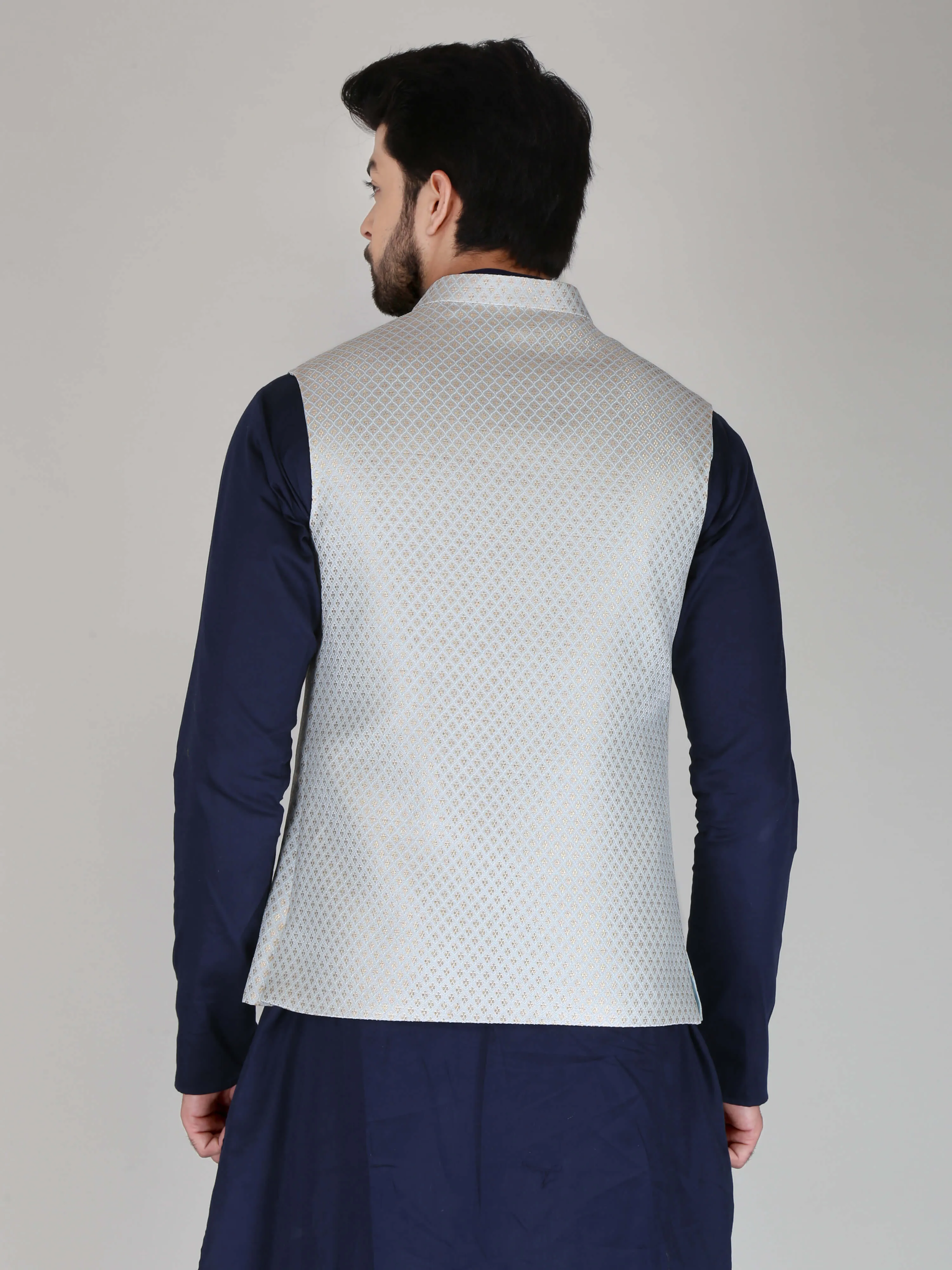 Light Grey Jacquard Nehru Jackets