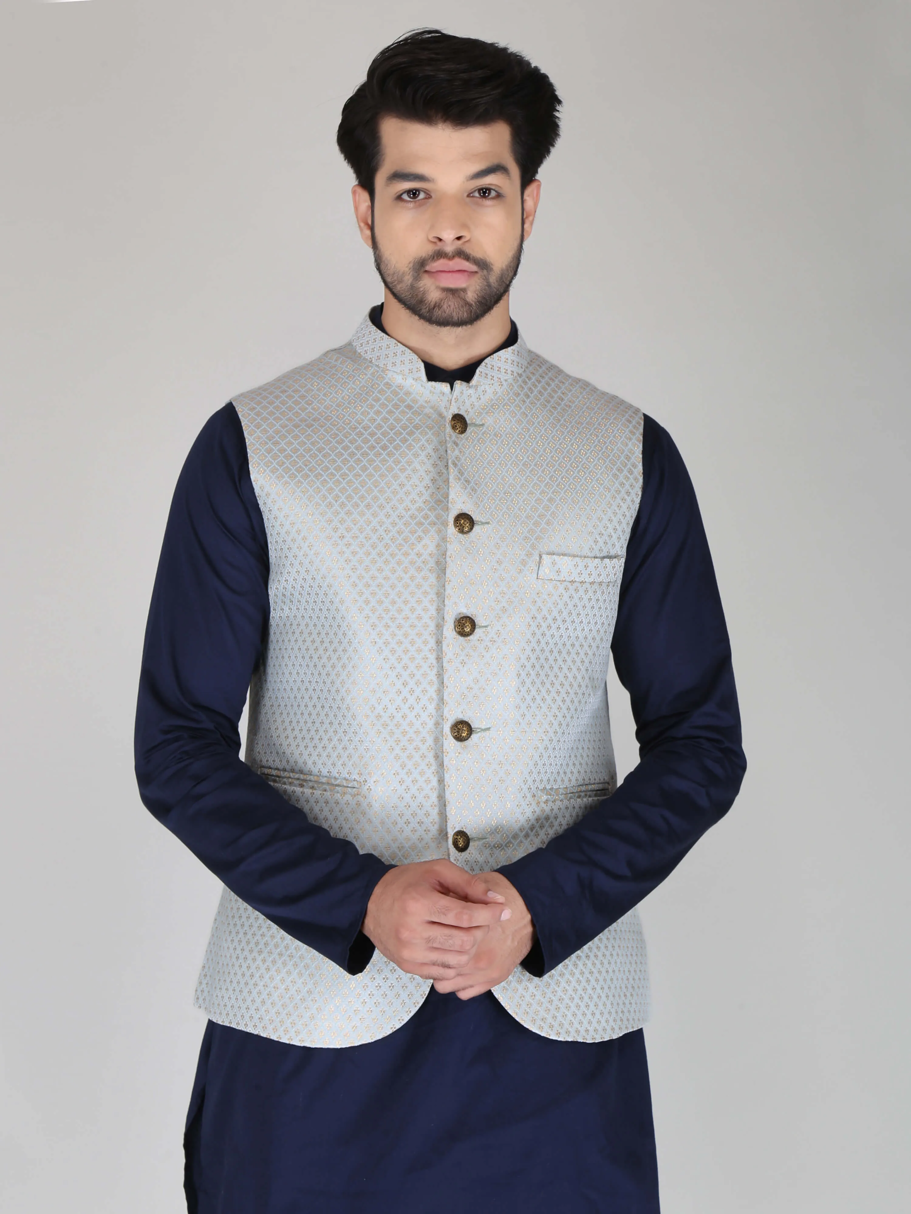 Light Grey Jacquard Nehru Jackets