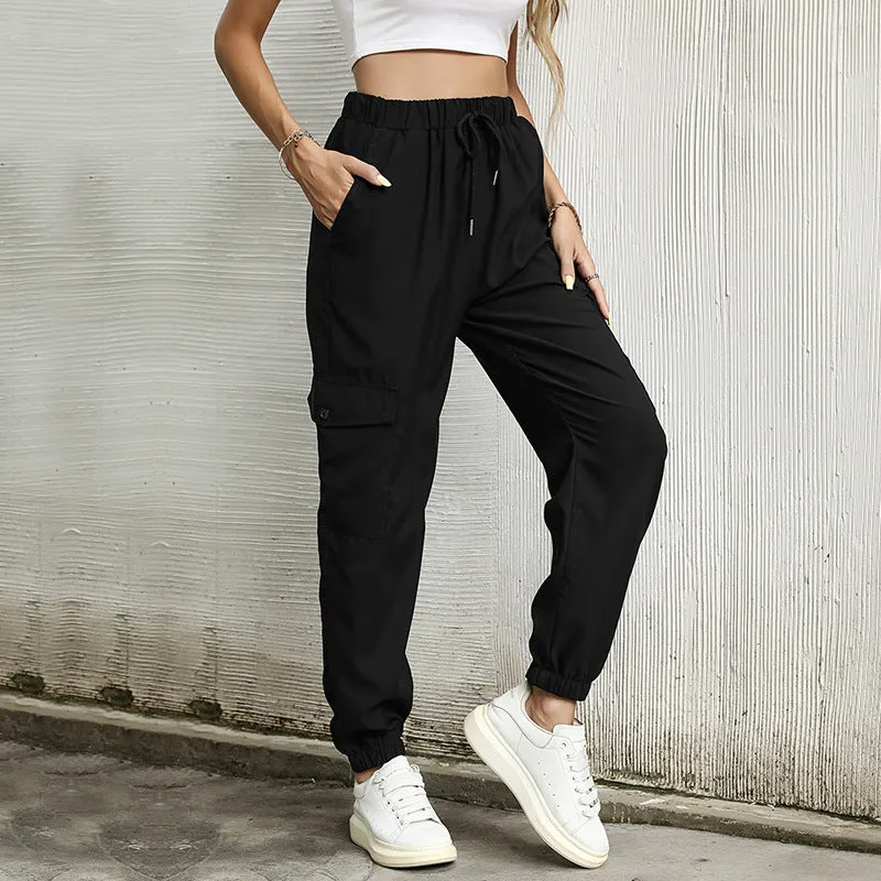 Long Solid Color Casual Elastic Ankle Banded Pants