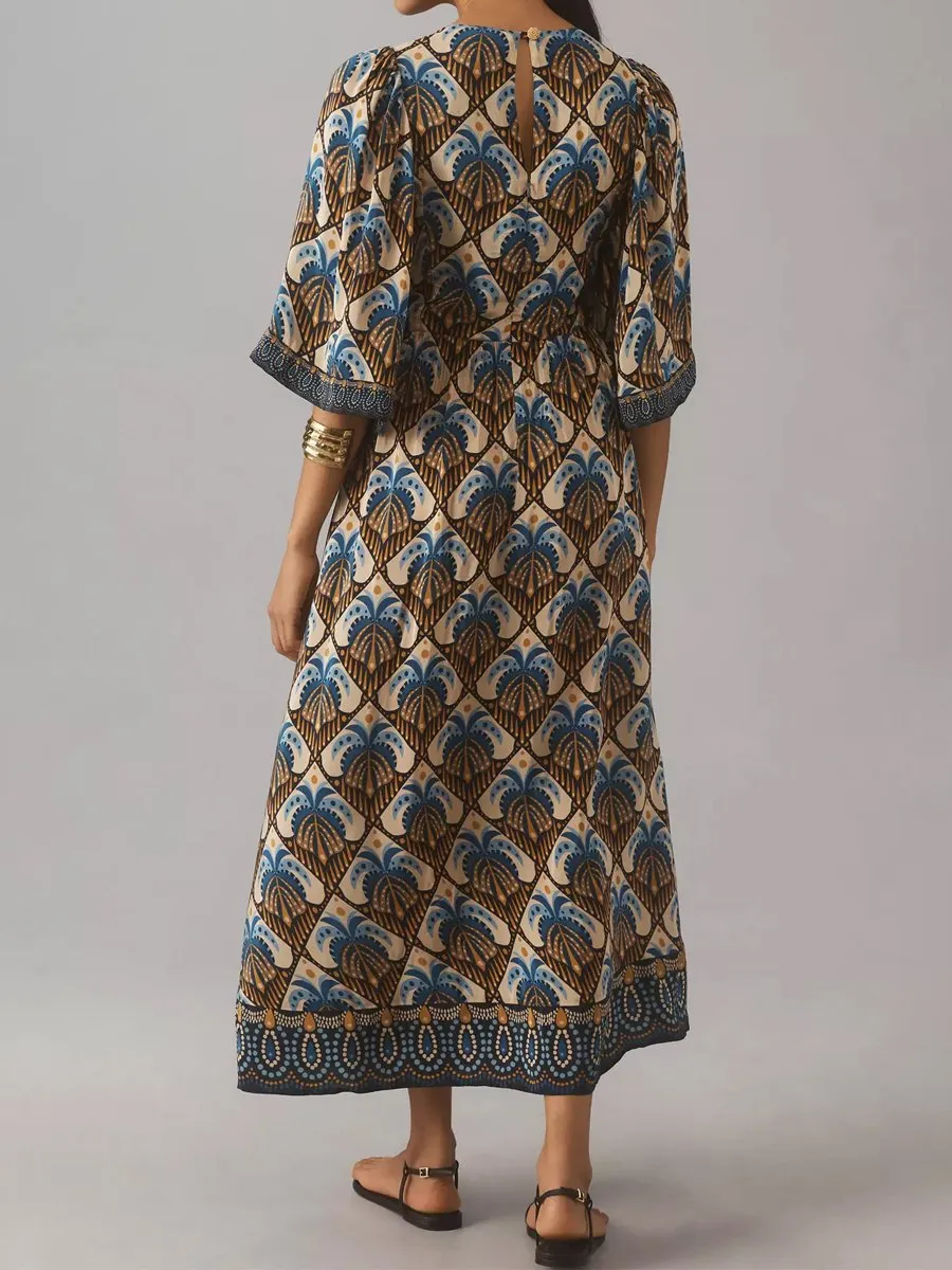 Loose Printed Round Neck Maxi Dress