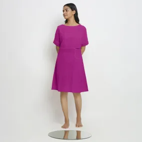 Magenta Linen Knee Length Shift Yoked Dress