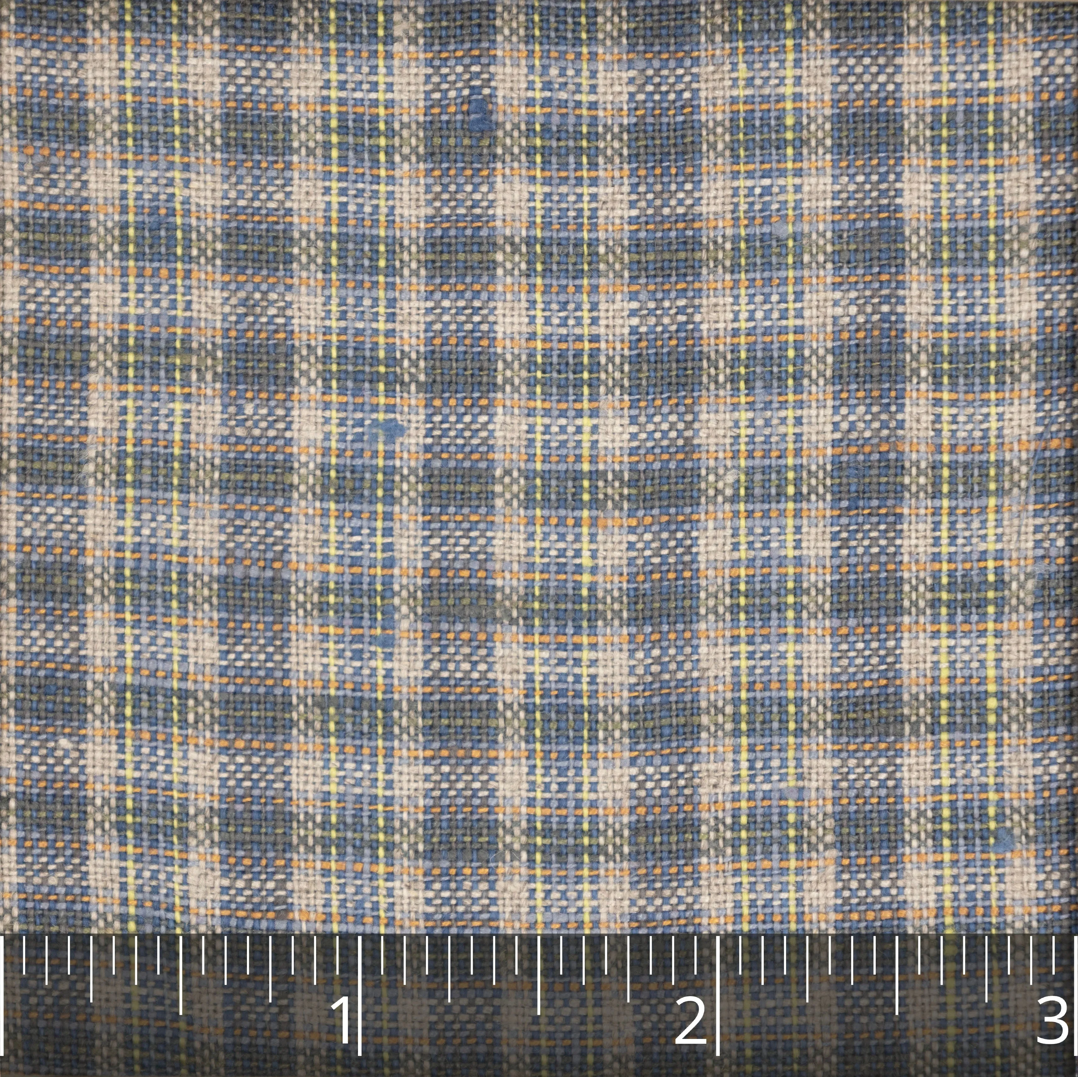 Medium Blue, Wheat, Yellow & Orange Checked Linen - $16.00 yd.