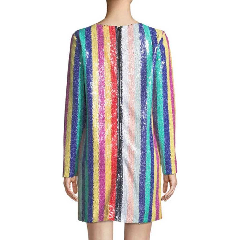 Mestiza New York Sequin Rainbow Striped Mini Dress - Size 4