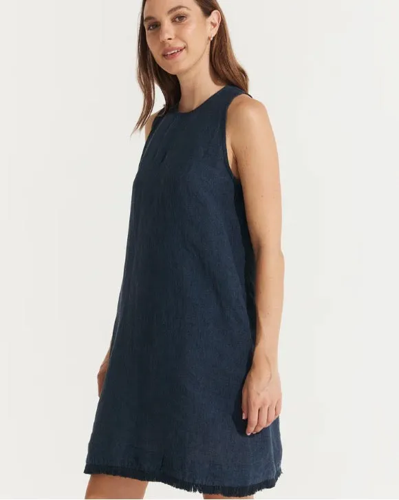 Montaigne Grace Linen Shift Dress with Raw Seam