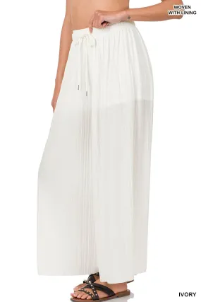 Olivia Woven Pleated Wide Leg Bottoms in Ivory