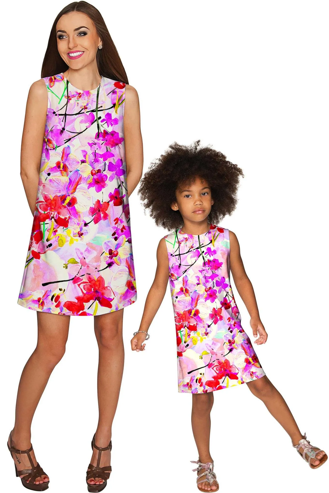 Orchid Caprice Adele Pink Floral Print Shift Dress - Girls