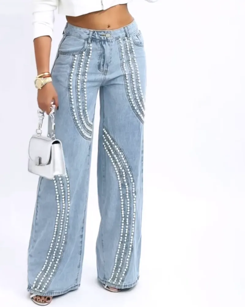 Ornament Trim Panelled Straight-Leg Jeans(Pre-Sale)