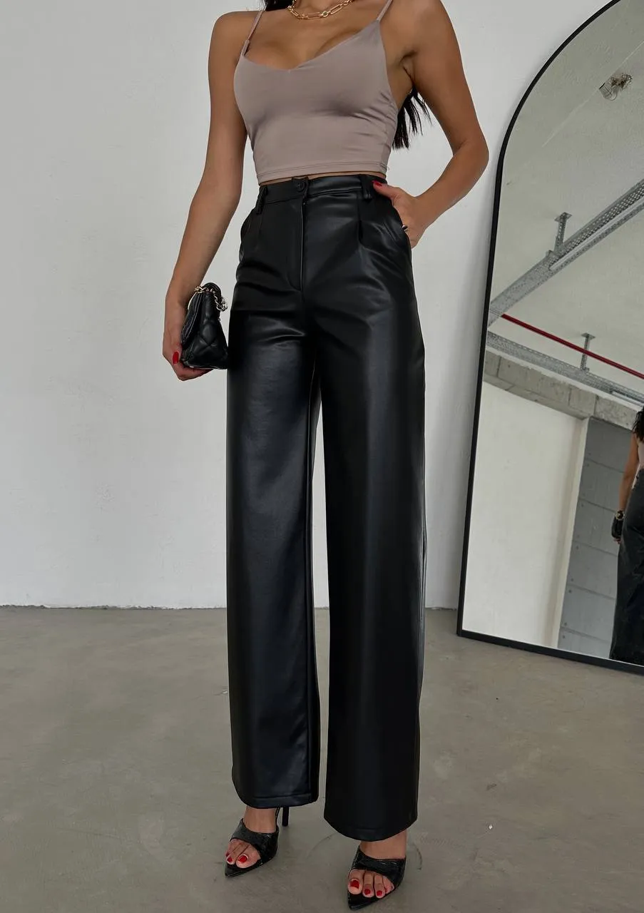 Palazzo cut faux leather trousers