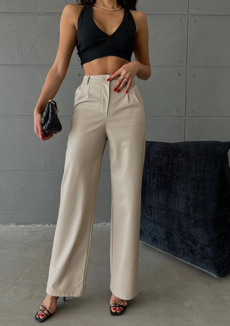 Palazzo cut faux leather trousers