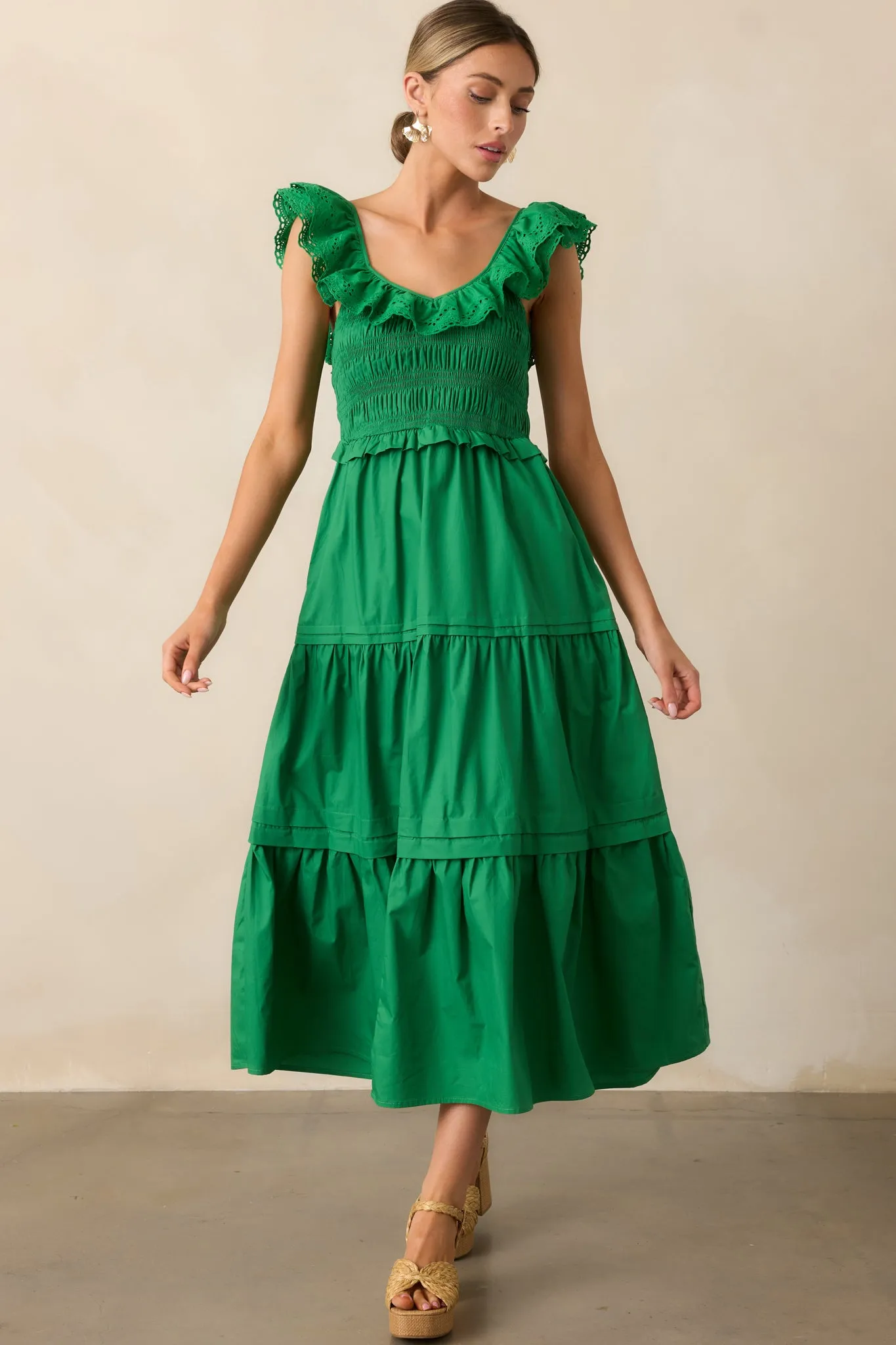 Patio Sunsets Cotton Green Maxi Dress