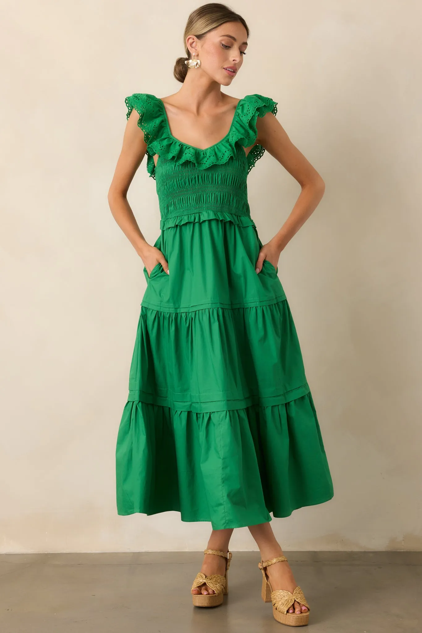 Patio Sunsets Cotton Green Maxi Dress