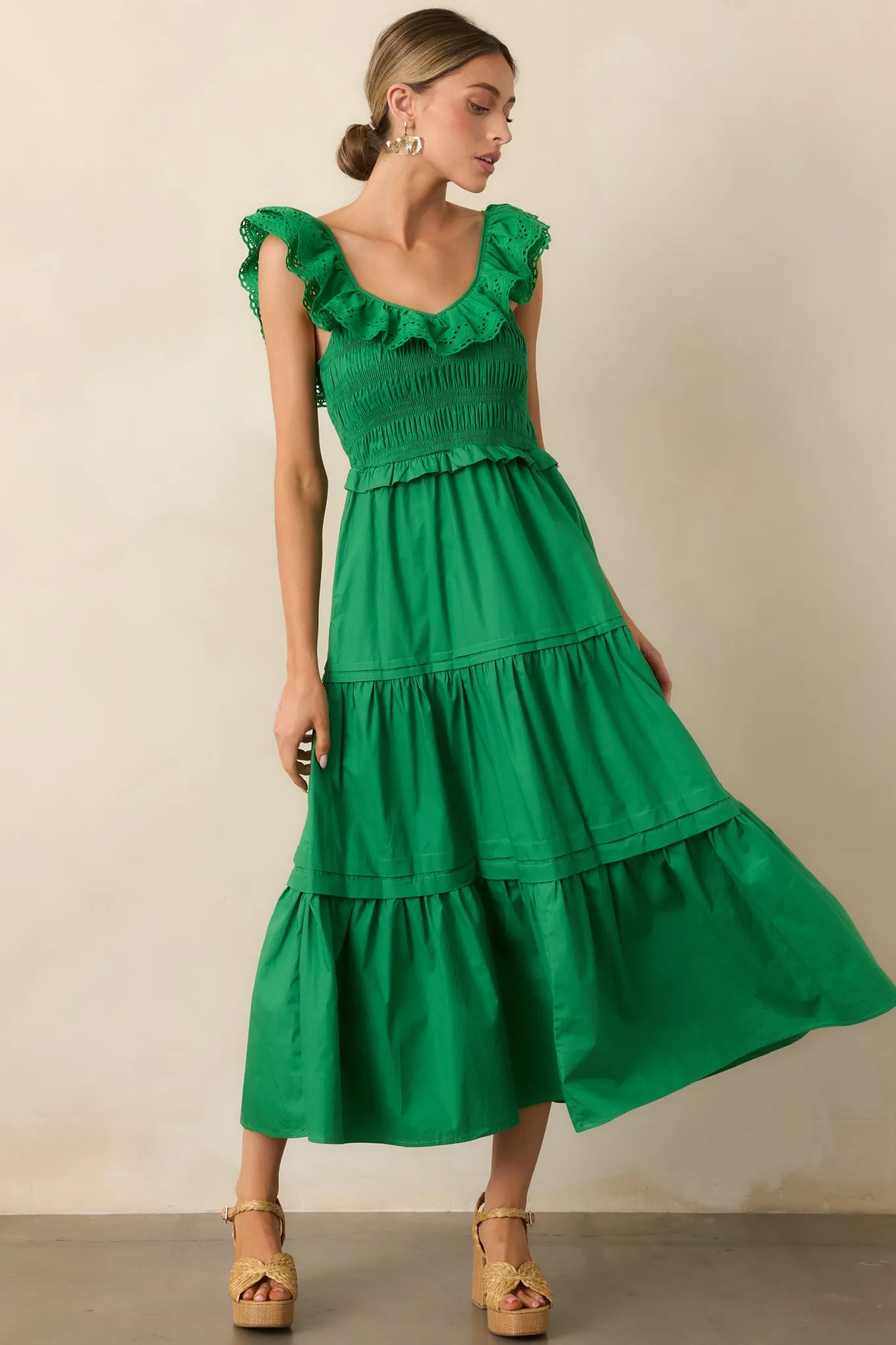 Patio Sunsets Cotton Green Maxi Dress