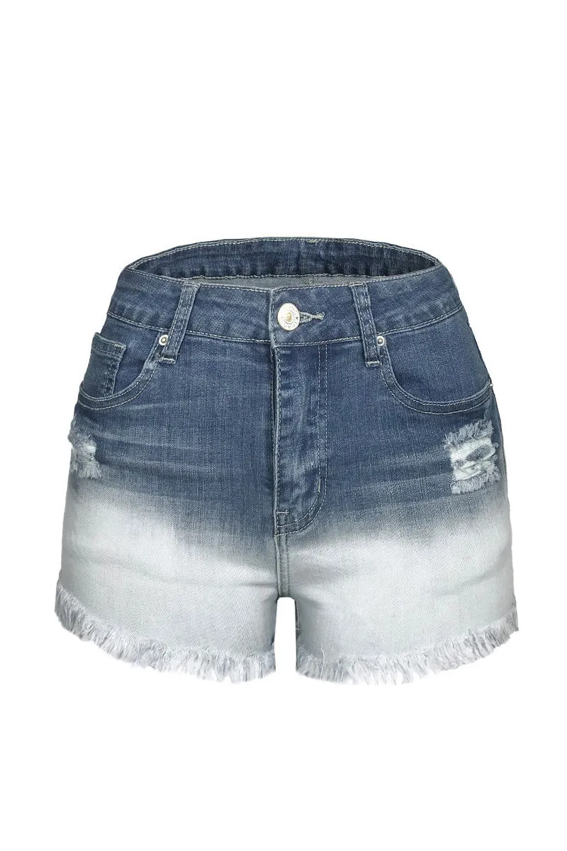 PE794 Fringe Denim Patchwork Shorts