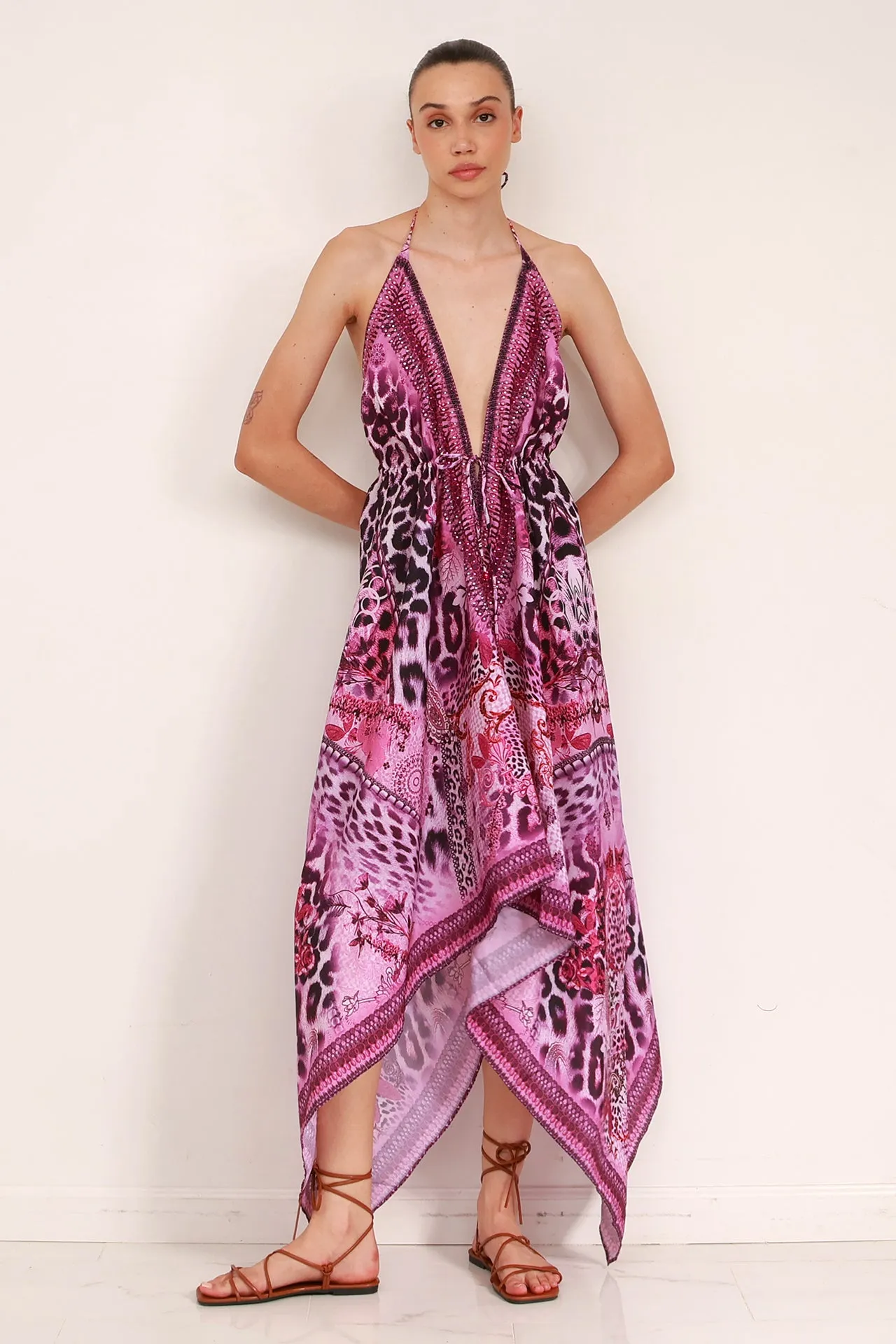 Pink Animal Print Scarf Dress