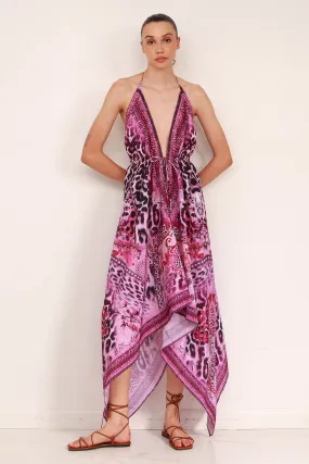 Pink Animal Print Scarf Dress