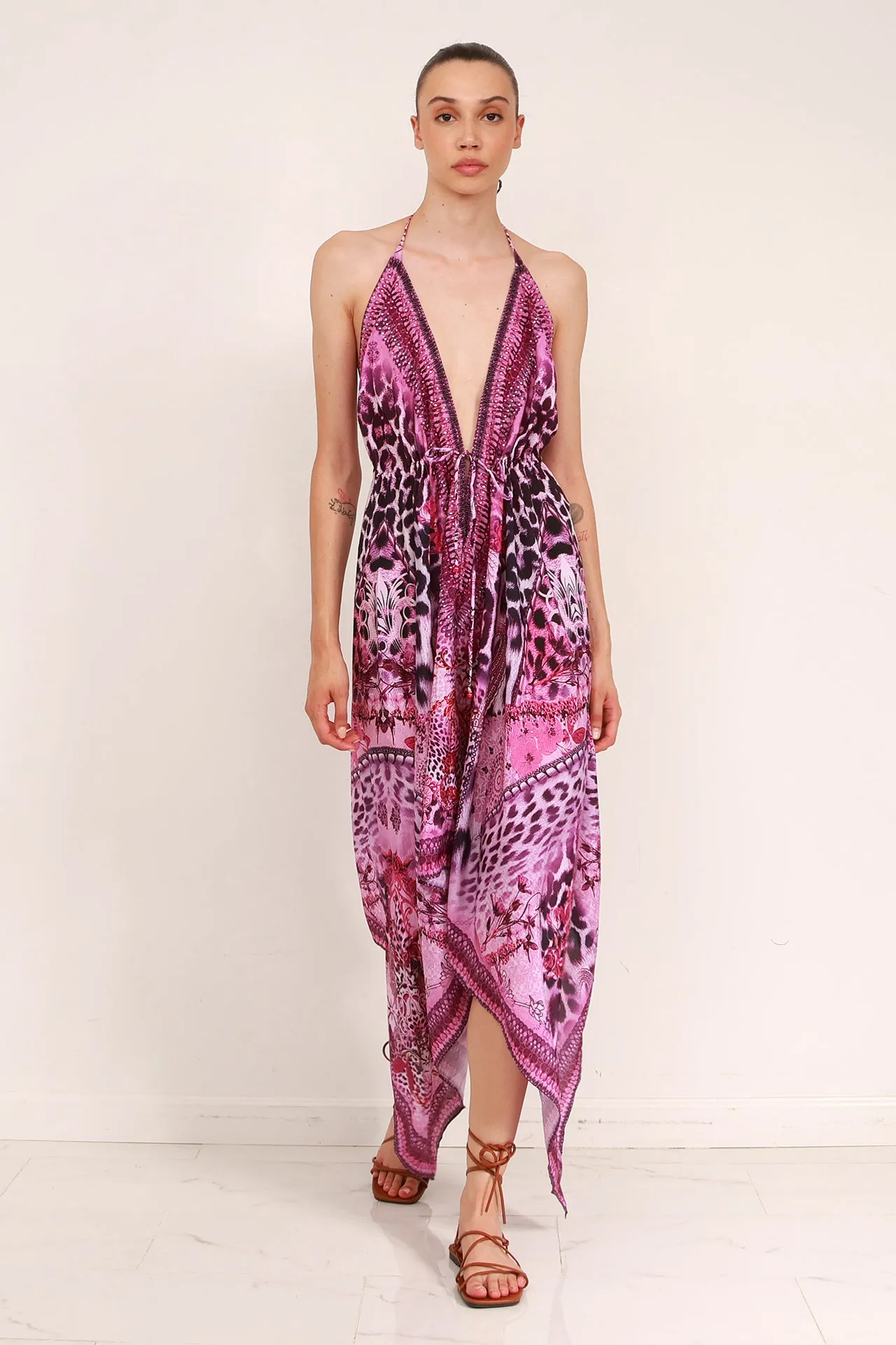 Pink Animal Print Scarf Dress