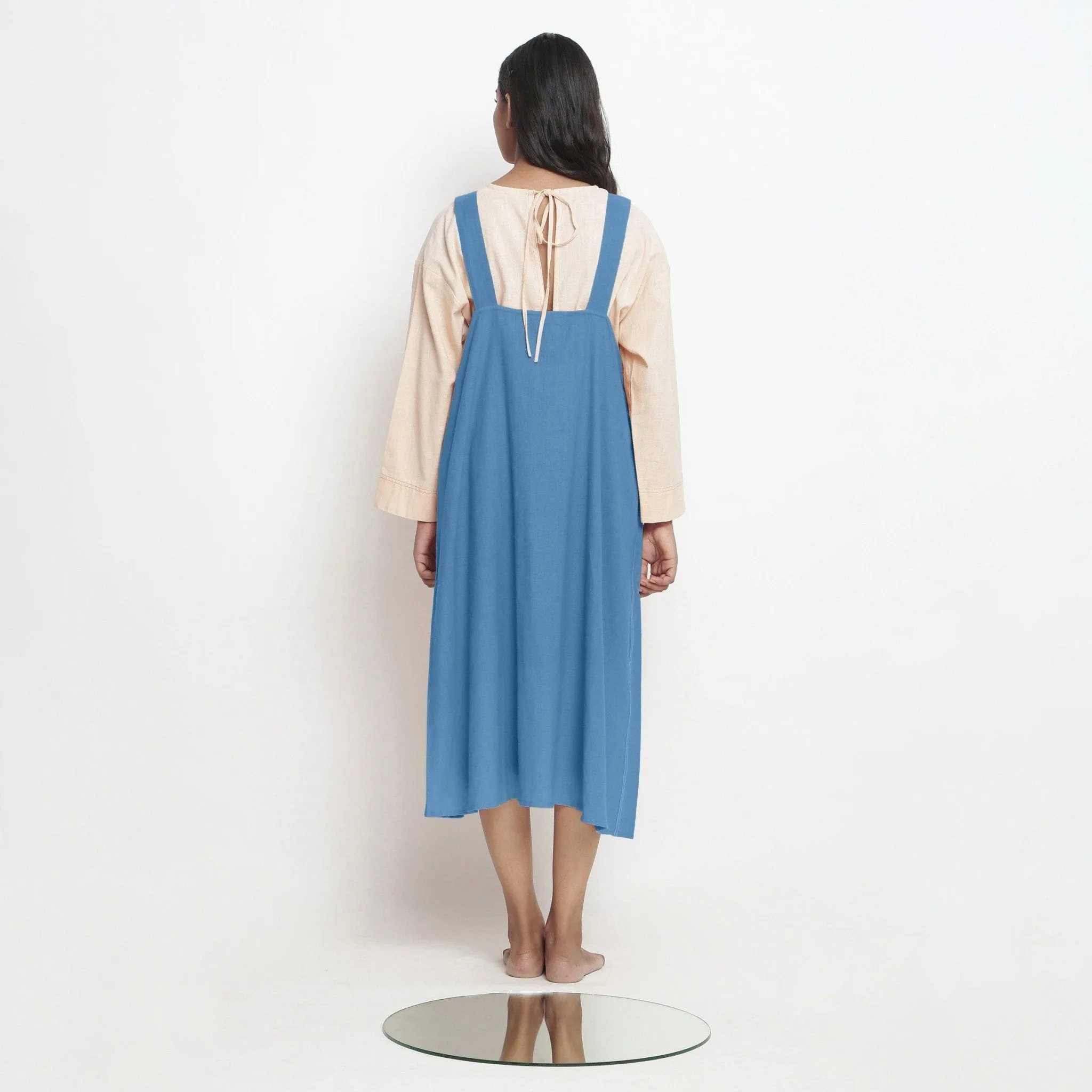 Powder Blue Handspun Cotton Paneled Midi Shift Dress