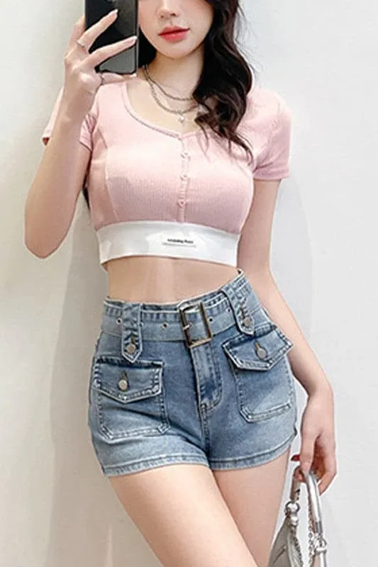 PZ767 High Waisted Denim Shorts