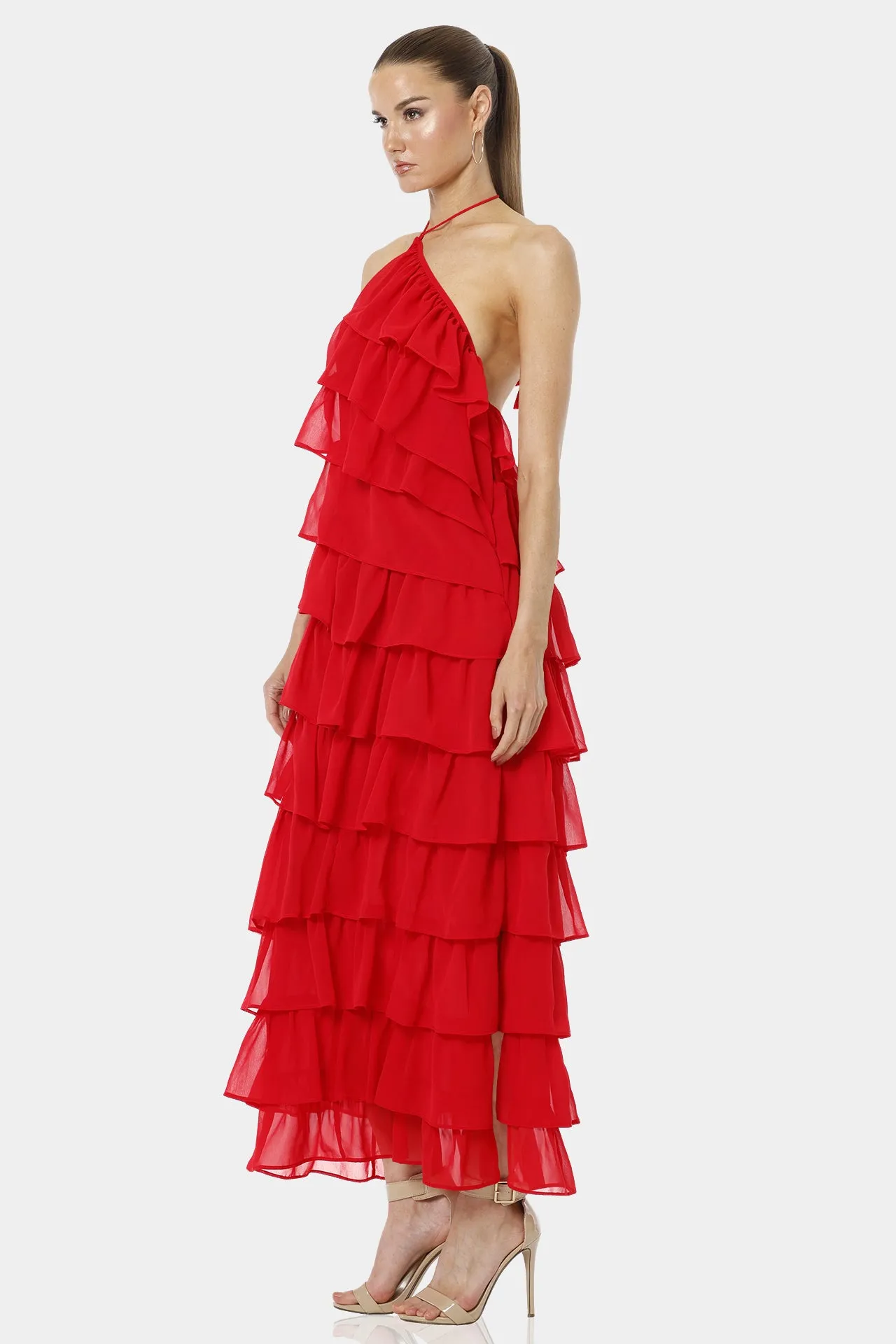 Red Layered Maxi Party Dresses