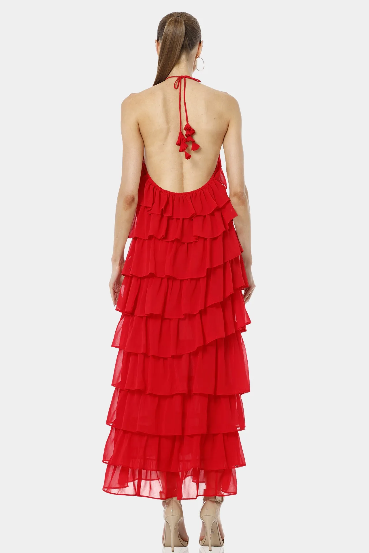 Red Layered Maxi Party Dresses