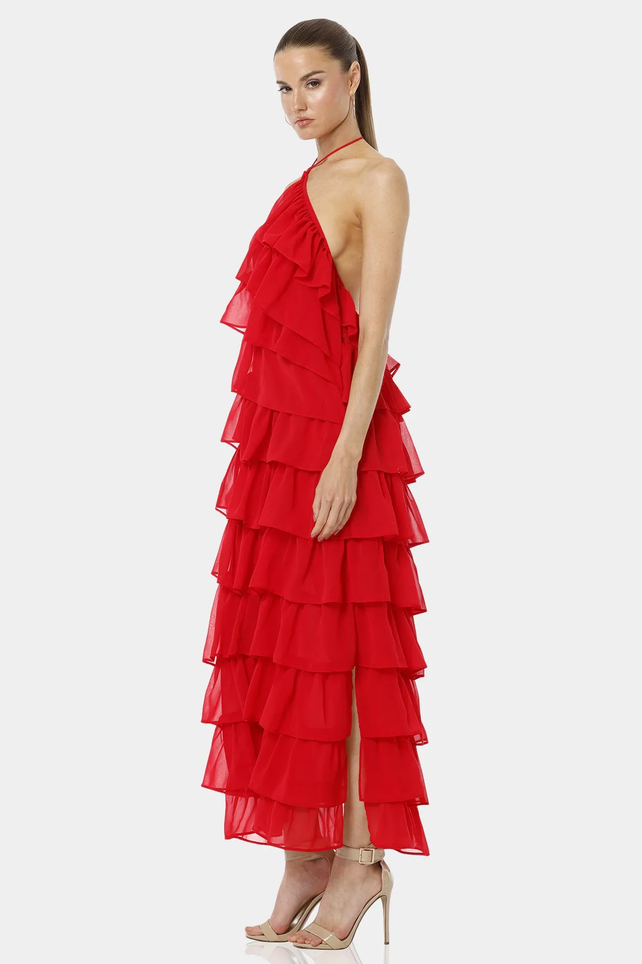 Red Layered Maxi Party Dresses