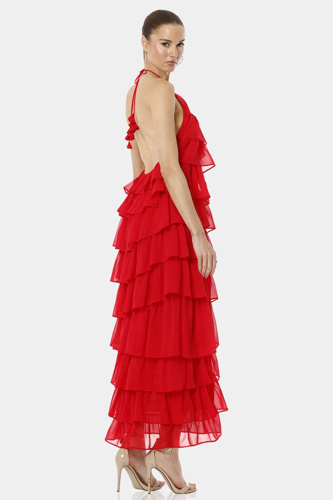 Red Layered Maxi Party Dresses